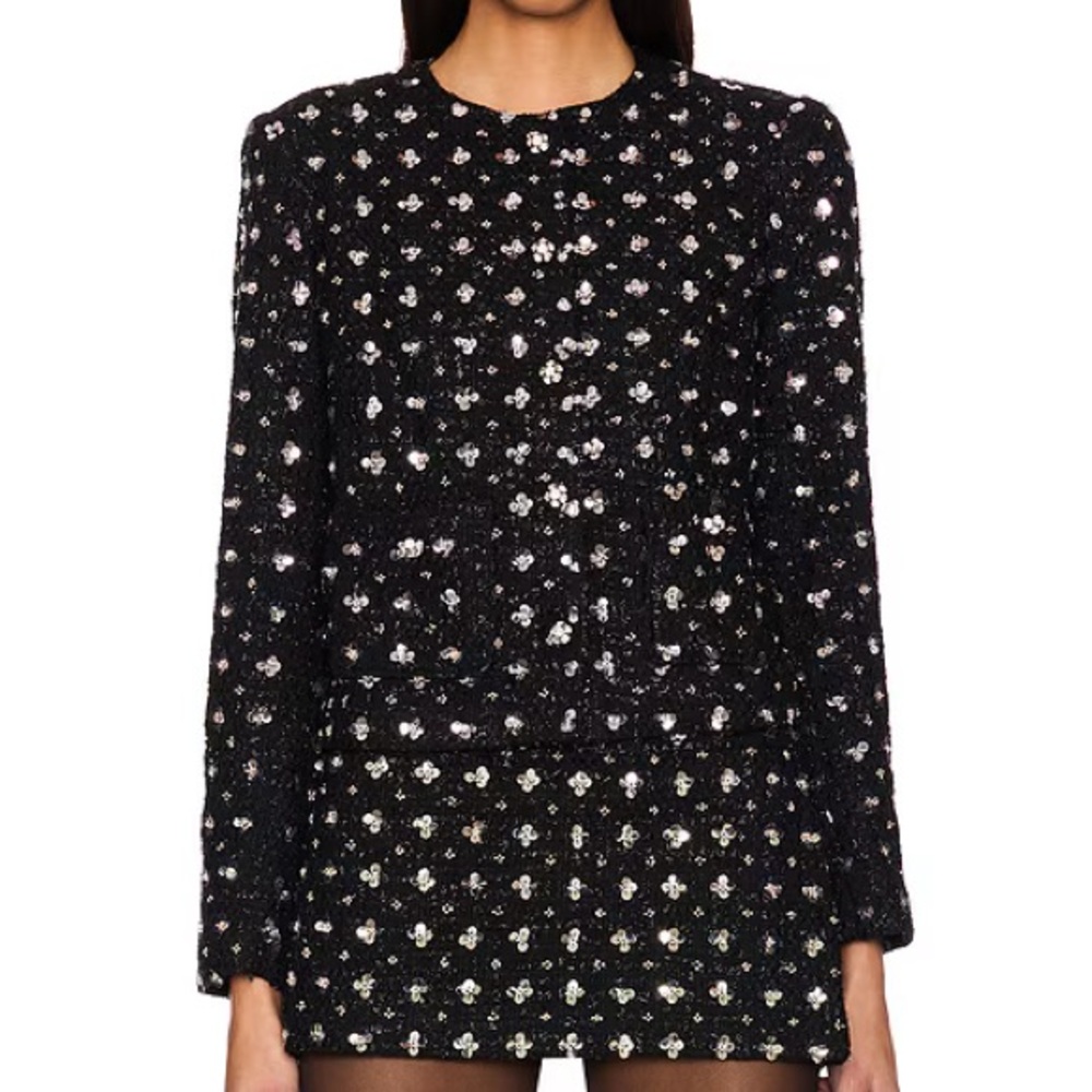 Guizio Wren Black Embellished Sequin Classic Structured Blazer Jacket Small